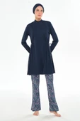 Rozamay 253125 Carter Lacivert  Tam Boy Lycralı Dijital Desen Tesettür Mayo thumbnail 2