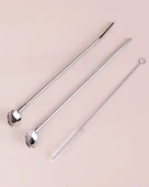 Paslanmaz Metal 2 li Kaşıklı Pipet Fırça Seti - 4