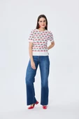 Peraluna Alice's Cherry, Kiraz Desenli Kadın Triko Yazlık Bluz  - EKRU MULTİ - 1