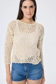 Peraluna AMY TOP Ajur Örgü Kadın Simli Bluz  - Ekru Simli thumbnail 4