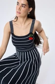 Peraluna Freya, Çizgili Yazlık Triko Kadın Elbise  - ANTRASIT - 4