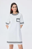 Peraluna Ingrid, Çizgi Detaylı Mini Yazlık Triko Elbise - EKRU - 4
