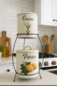 2 Katlı Kulplu Patates Soğanlık Metal Patates Soğan Kovası Sebzelik Sepeti Krem thumbnail 3