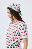 Peraluna Alice's Cherry, Kiraz Desenli Kadın Triko Yazlık Bluz  - EKRU MULTİ - 7