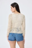 Peraluna AMY TOP Ajur Örgü Kadın Simli Bluz  - Ekru Simli thumbnail 8