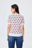 Peraluna Alice's Cherry, Kiraz Desenli Kadın Triko Yazlık Bluz  - EKRU MULTİ - 10