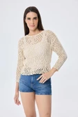 Peraluna AMY TOP Ajur Örgü Kadın Simli Bluz  - Ekru Simli thumbnail 1