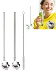 Paslanmaz Metal 2 li Kaşıklı Pipet Fırça Seti - 1