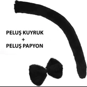 Peluş Siyah Renk Kuyruk ve Papyon Yetişkin Çocuk Uyumlu - 3