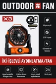 Taşınabilir LED Fenerli Kamp Vantilatörü, Şarj Edilebilir Çadır Vantilatörü X3 - 1