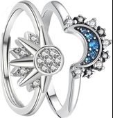 Güneş Ay Pndora Model Çift Sevgili Bf Çelik Yüzük Seti Aksesuar Hediyelik - 1