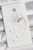 Pirinç Gold Renk Zirkon Taşlı Bal Peteği Model Kadın Kıkırdak Küpe - 2