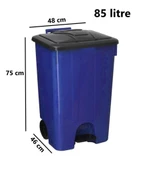 Omnipazar SY-4265 Mavi 85 lt Köşeli Pedallı Tekerlekli Çöp Kovası - 2