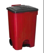Omnipazar SY-4265 Kırmızı 85 lt Köşeli Pedallı Tekerlekli Çöp Kovası - 1