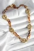 Leopar Desenli Mika Gold Renk Zincir Kadın Kolye - TJ-BKO10237 - 1