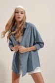 3900 Oversize Uzun Basic Gömlek - İndigo - 1