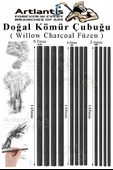 Kömür Çubukları Doğal Füzen 12 li 1 Paket Eskiz Karakalem Çizim Gölgeleme Kömürü Siyah Willow Charcoal Hobi Sanat - 1