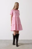 Kısa Kol Düğmeli Elbise - Şeker Pembe - 1