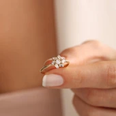 14 Ayar Altın Baget Form Yüzük - 3