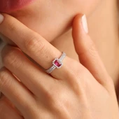 Beyaz Altın Baget Yüzük Ruby - 1