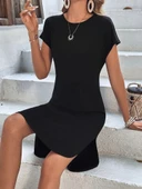 Lucky Life Kadın Kısa Kollu Bisiklet Yaka Viskon Iki Iplik Elbise thumbnail 1