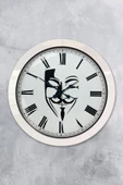 Kasva Concept Hediyelik 36 Cm Beyaz Metal Maske Duvar Saati - 1