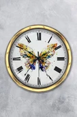 Platin Saat Hediyelik 40 Cm Gold Metal Kelebek Duvar Saati - 1