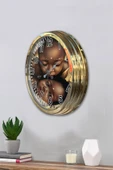 Platin Saat 40 Cm Gold Metal Afrikalı Çocuk Duvar Saati - 3