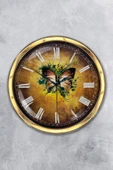 Platin Saat Hediyelik 40 Cm Gold Metal Butterfly Duvar Saati - 1