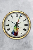 Platin Saat Hediyelik 40 Cm Gold Metal Gitar Duvar Saati Clock - 1