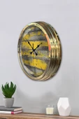 Platin Saat 40 Cm Gold Metal Doğal Ahşap Duvar Saati - 3