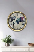 Platin Saat 40 Cm Gold Metal Dünya Haritası Duvar Saati - 2