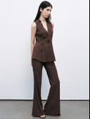 Nocturne Minimalist Midi Flared Pantolon - Yüksek Bel Geniş Paça thumbnail 2