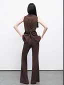 Nocturne Minimalist Midi Flared Pantolon - Yüksek Bel Geniş Paça thumbnail 3