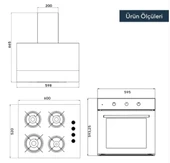 Kumtel Turbo Kristal Beyaz Cam Ankastre Set (DA6-830 Davlumbaz + Ko-40 Tahdf Ocak + B66-SF2 Fırın) - 5