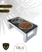 Kedi ve Köpekler İçin Sağlıklı Yeme Standı, Paslanmaz Çelik Şık Tasarım ve Kaymaz Ayaklar thumbnail 1