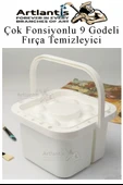 Fırça Temizleme ve 9 Hazneli Palet 1 Adet 18 li Resim Fırça Tutuculu Boya Fırçası Temizleyici Kapaklı Taşınabilir Plasti - 2