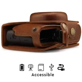 MegaGear MG1436 Panasonic Lumix DC-ZS200 Hakiki Deri Kamera Çantası Kahve - 7