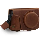 MegaGear MG1436 Panasonic Lumix DC-ZS200 Hakiki Deri Kamera Çantası Kahve - 3