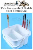 Fırça Temizleme ve 9 Hazneli Palet 1 Adet 18 li Resim Fırça Tutuculu Boya Fırçası Temizleyici Kapaklı Taşınabilir Plasti - 3