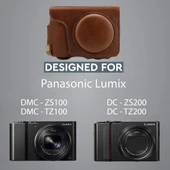 MegaGear MG1436 Panasonic Lumix DC-ZS200 Hakiki Deri Kamera Çantası Kahve - 1