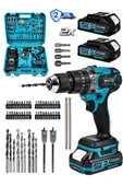 Powerforge 21v Çift Akülü Vidalama Çelik Mandren Kömürsüz Motor Darbeli Şarjlı Matkap-Mavi - 1