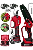 Powerforge Profesyonel 2'li Set 18v Çift Akülü Bağ Makası Ve Budama Testeresi Makinesi-Kırmızı - 1