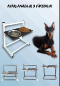 Büyük ve Orta Boy Köpekler İçin Ayarlanabilir 3 Yükseklikli Paslanmaz Çelik Mama ve Su Kabı Standı thumbnail 1