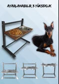 Büyük ve Orta Boy Köpekler İçin Ayarlanabilir 3 Yükseklikli Paslanmaz Çelik Mama ve Su Kabı Standı thumbnail 1