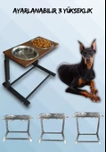 Büyük ve Orta Boy Köpekler İçin Ayarlanabilir 3 Yükseklikli Paslanmaz Çelik Mama ve Su Kabı Standı - 1