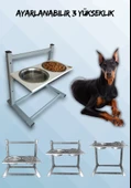 Büyük ve Orta Boy Köpekler İçin Ayarlanabilir 3 Yükseklikli Paslanmaz Çelik Mama ve Su Kabı Standı thumbnail 1