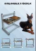 Büyük ve Orta Boy Köpekler İçin Ayarlanabilir 3 Yükseklikli Paslanmaz Çelik Mama ve Su Kabı Standı thumbnail 1