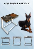Büyük ve Orta Boy Köpekler İçin Ayarlanabilir 3 Yükseklikli Paslanmaz Çelik Mama ve Su Kabı Standı thumbnail 1