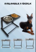 Büyük ve Orta Boy Köpekler İçin Ayarlanabilir 3 Yükseklikli Paslanmaz Çelik Mama ve Su Kabı Standı thumbnail 1